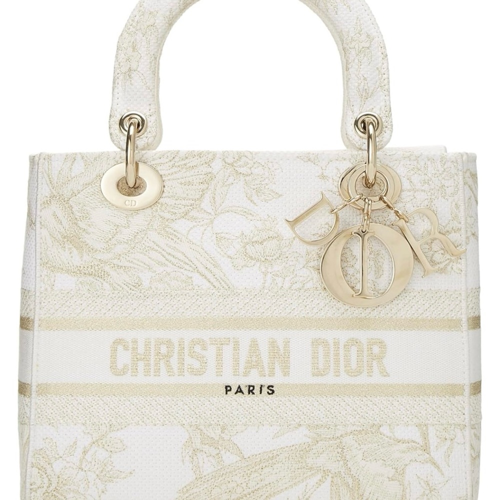 Dior White and Gold Tote Bag with Elegant Design